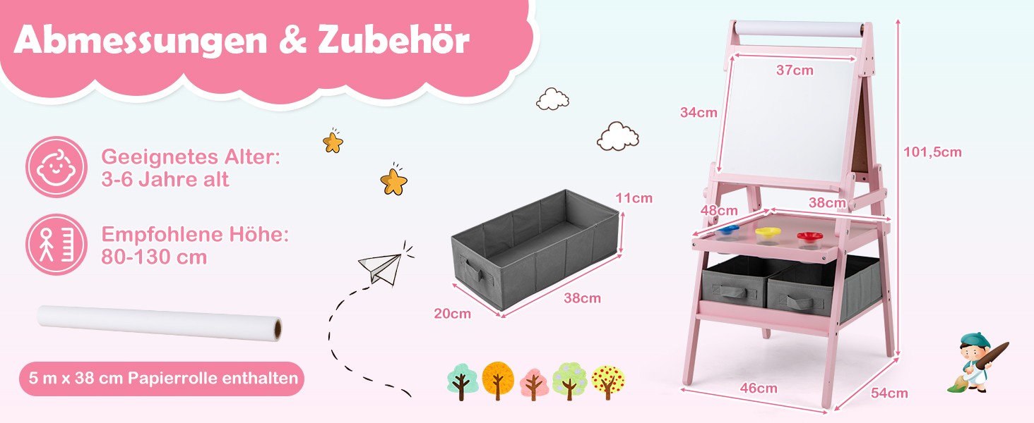 Дитяча мольберт DREAMADE 3 в 1 з магнітною дошкою, крейдою та рулоном паперу, для малювання та творчості, від 3 років (білий)