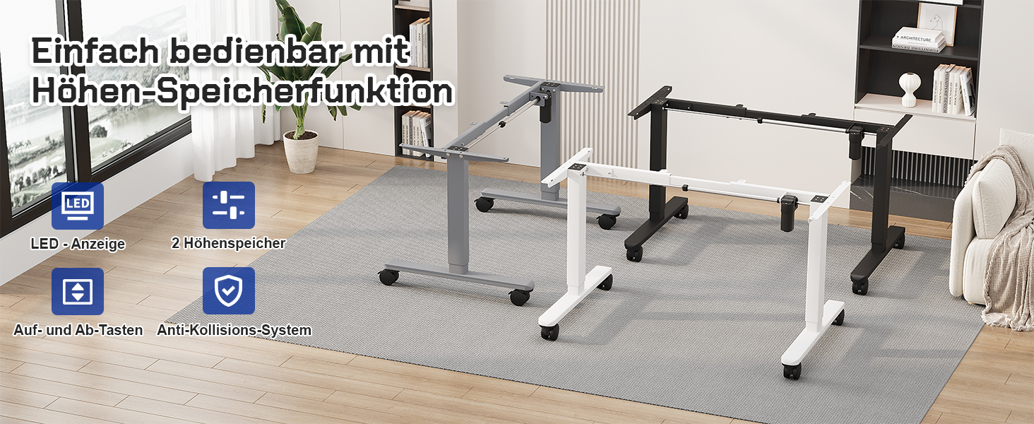 Стіл JUMMICO з регулюванням висоти: міцний каркас, 3 пам'яті, для сидіння та стояння (білий), 100 x 160 см