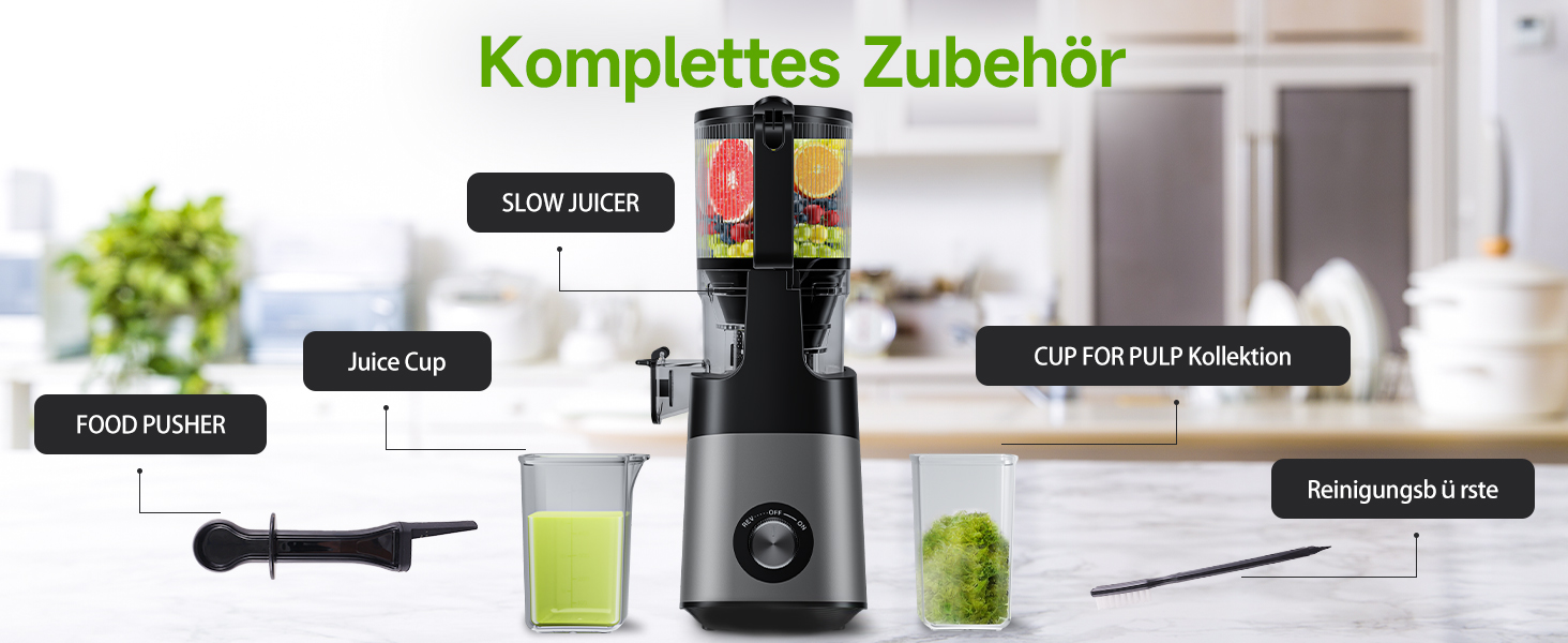 Соковитискач Kauen 350W: холодний віджим, велика подача, легке очищення (сірий)