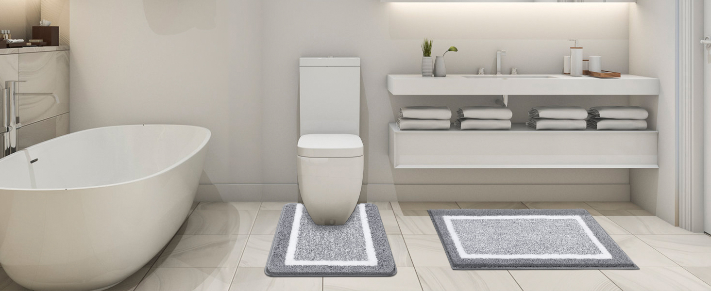 М'який килимок для ванної кімнати Pauwer, комплект з 3 частин: килимок 50x80 см, килимок для туалету 50x60 см, рушник для ванної кімнати, мікрофібра, швидковисихаючий, антиковзаючий, для прання, сірий