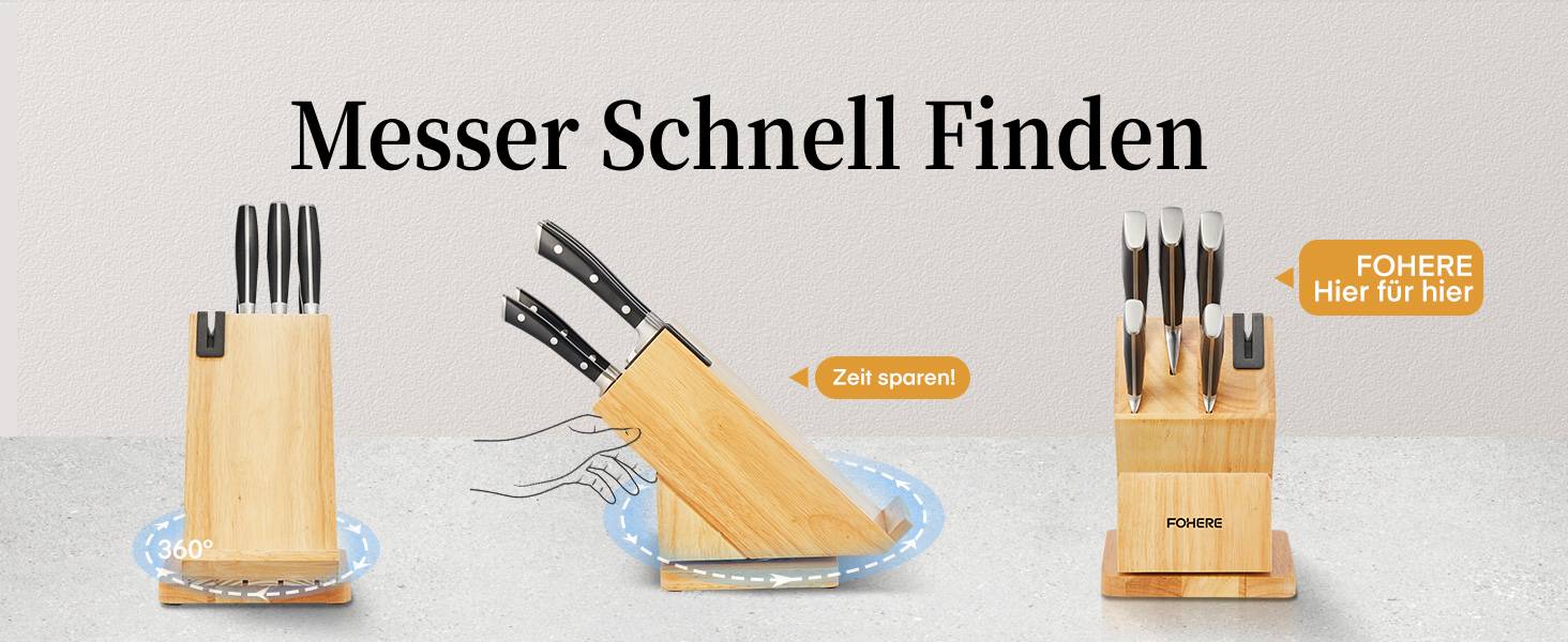 Набір кухонних ножів Messerblock 6 шт. з поворотним блоком 360°, сталь 5Cr15, з точилкою та підставкою для телефону