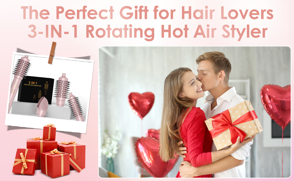 Набір для укладки волосся 3 в 1 Rotierend Air Styler (Рожевий) - Фен-щітка, обертова щітка, термощітка для сушіння, випрямлення та укладки