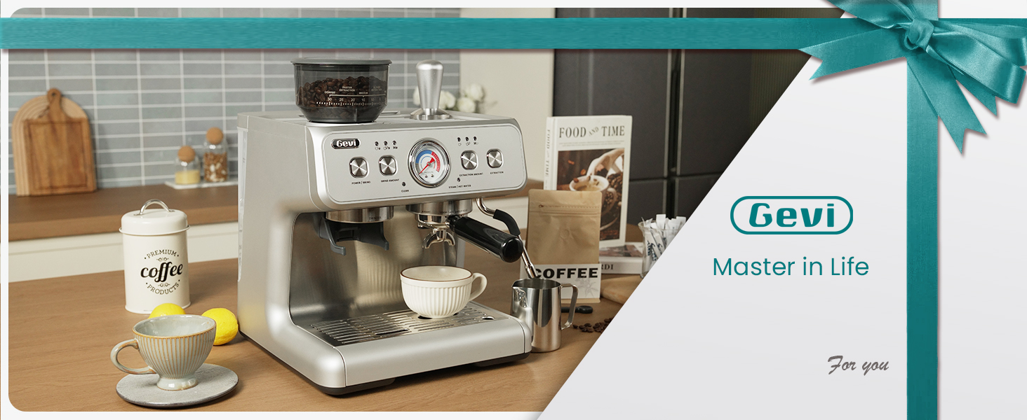 Gevi 2025 Upgrade: Професійна кавомашина еспресо з вбудованою кавомолкою, Dual Boiler, 20 Bar, 2.8л бак, нержавіюча сталь, срібна