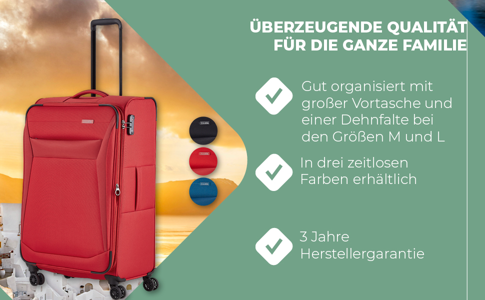 Набір валіз Travelite Chios: L/M/S, м'яка оболонка, ручна поклажа, червоний колір