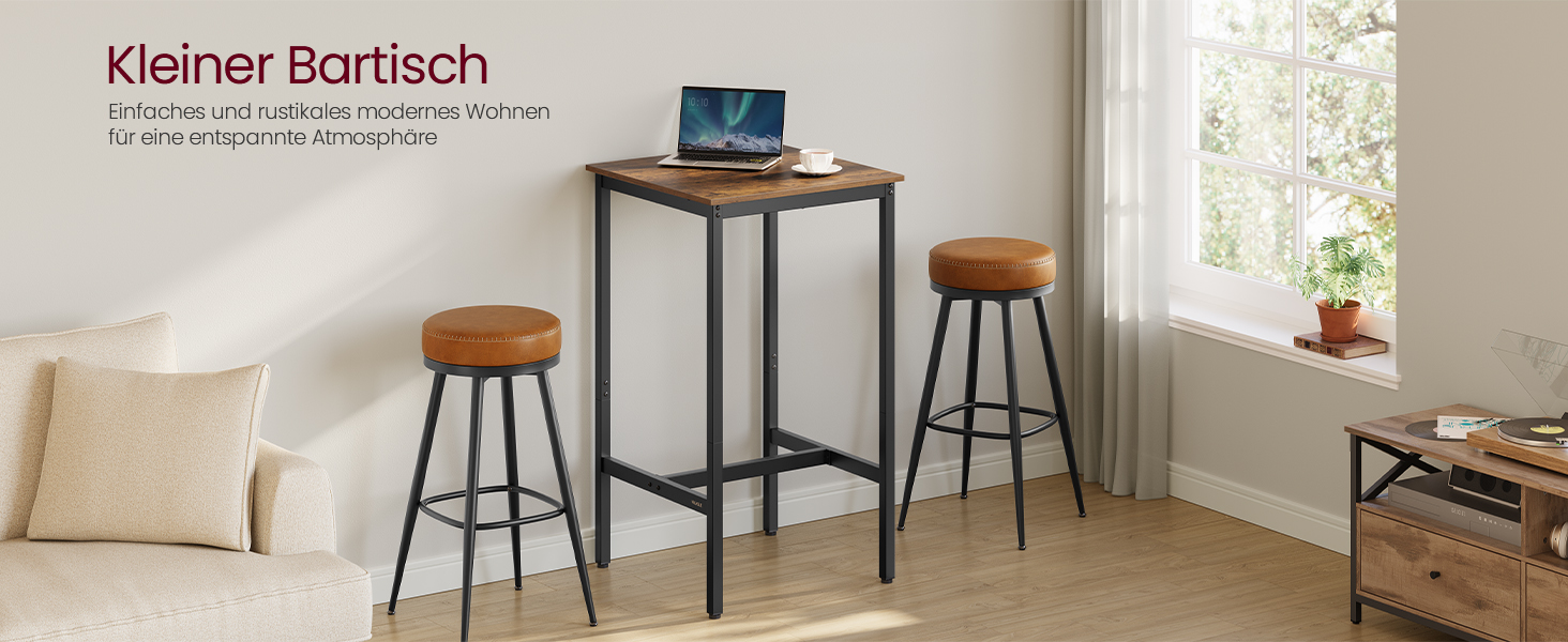 Столик барний VASAGLE, кухонний, для вітальні, 60x60x106 см, сталевий каркас, індустріальний дизайн, вінтажний колір, проста збірка LBT035K01