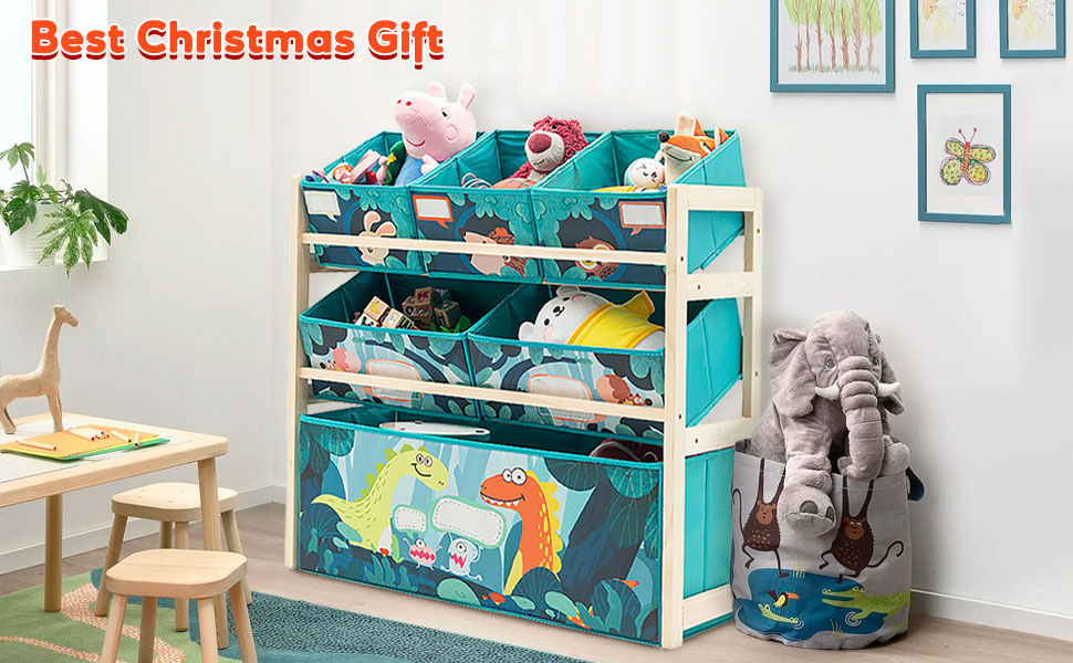 Дерев'яний органайзер для іграшок NUKied | 3-ярусна полиця з коробками | Для дитячої кімнати, школи, садочка