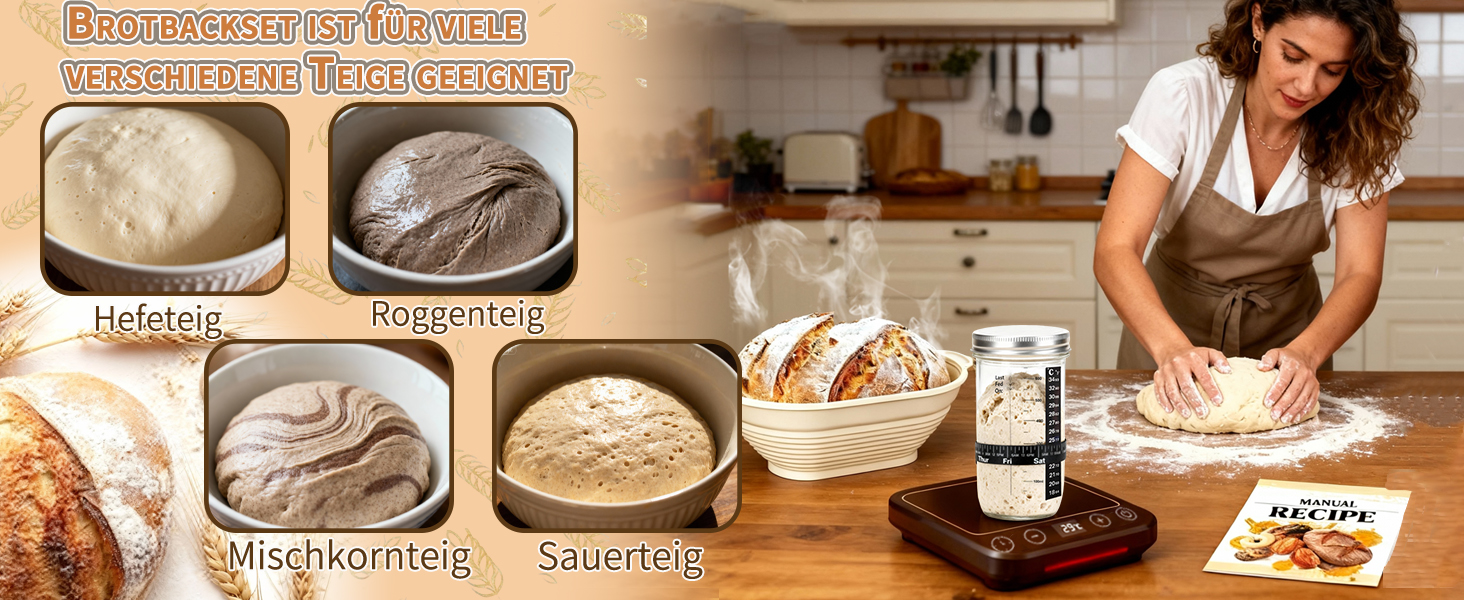 Набір для закваски Daity: 12 предметів для випікання хліба, термоконтейнер, гнітниця для бродіння овальної форми 28 см, силікон, для початківців та професіоналів