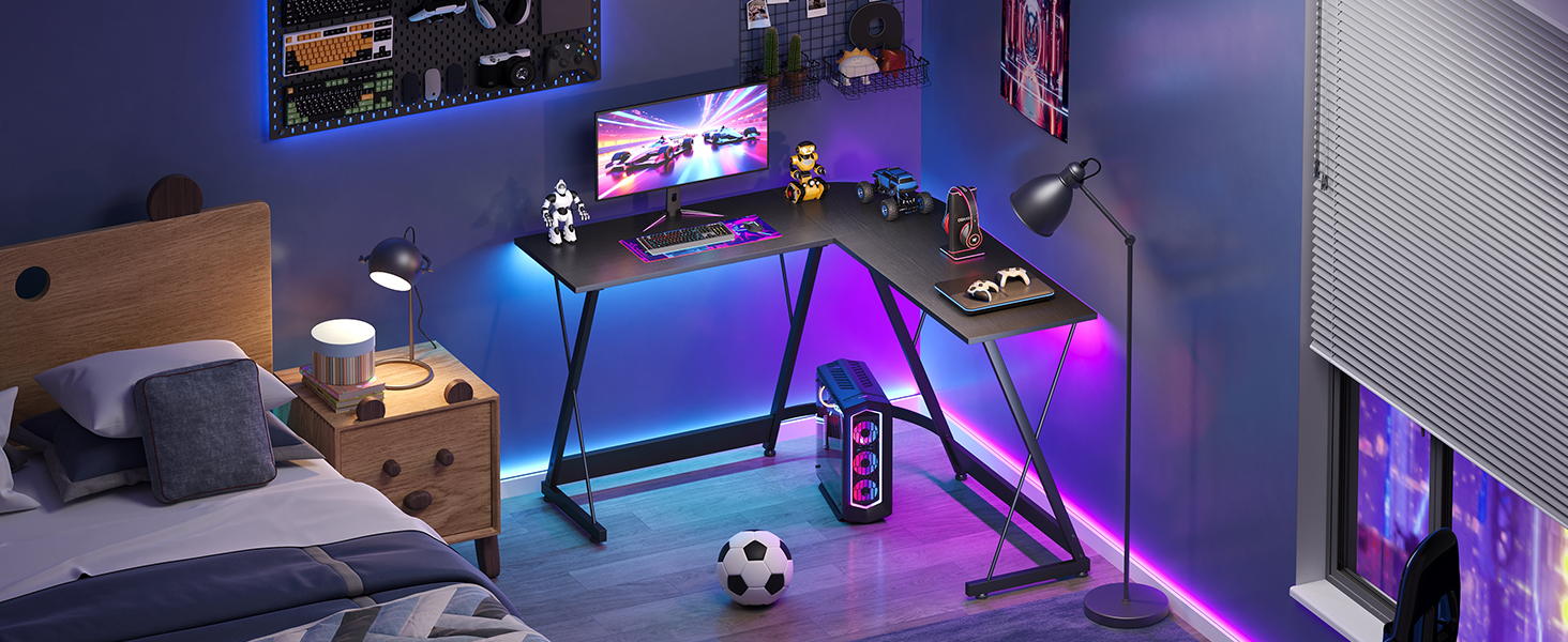 Ігровий стіл ODK, 120x120 см, L-подібний, для дому та офісу, чорний