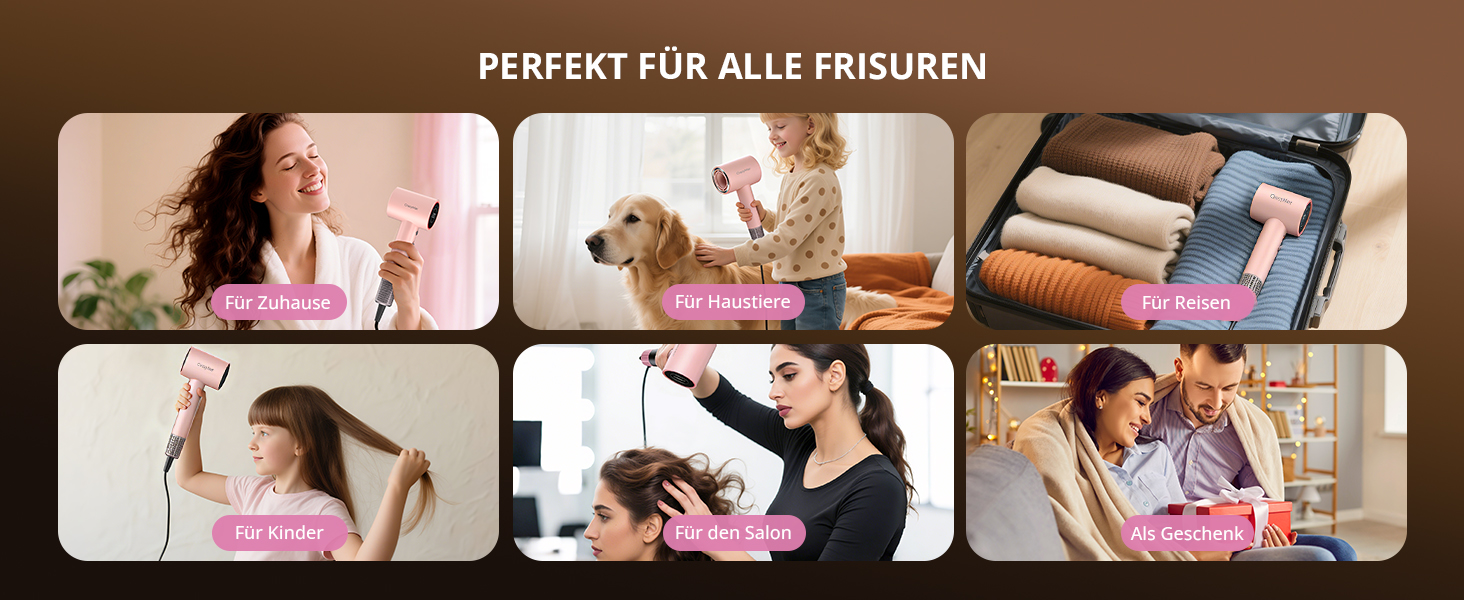 Іонний фен для волосся з безщітковим двигуном 180 000 об/хв, компактний дорожній фен з 4 режимами температури та захистом від перегріву, рожевий