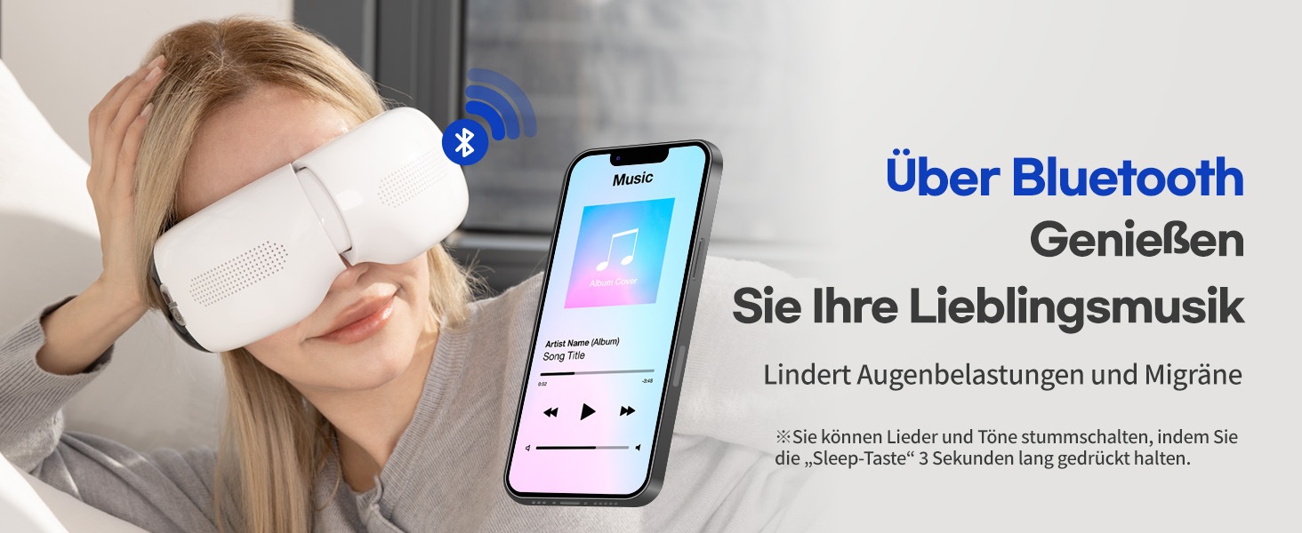 Масажер для очей HubiCare з підігрівом та охолодженням, компресією та вібрацією, Bluetooth, для зняття мігрені та сухості очей