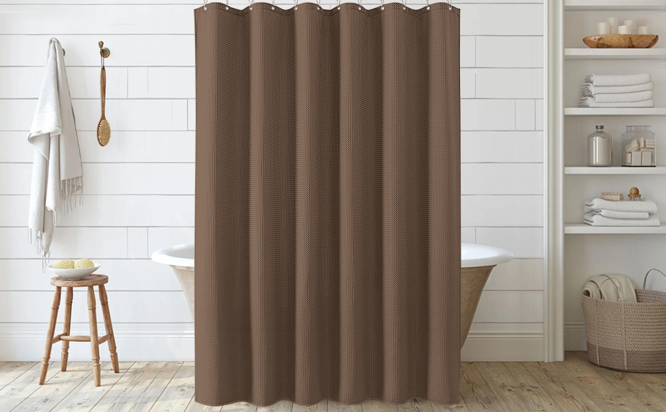 Шторка для душу з льону з металевими кільцями, сіра, 182 x 214 см - Текстильна шторка для ванни, вологостійка, важка