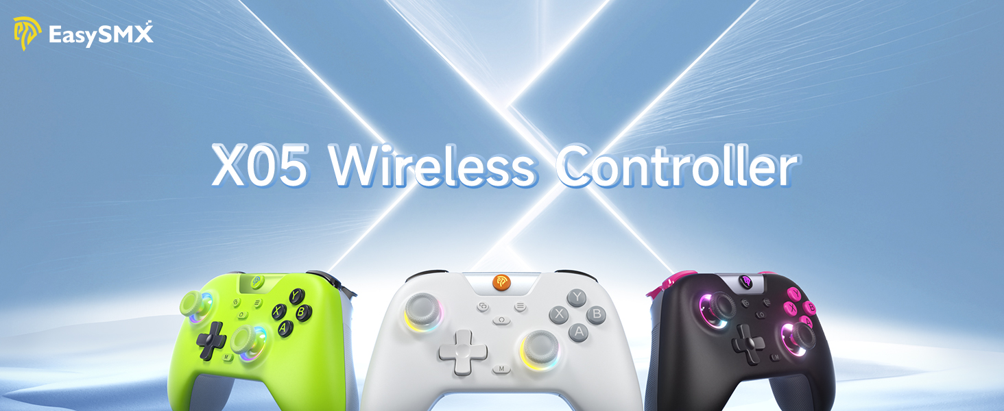 Контролер EasySMX X05 для ПК/Switch/Steam/Android з підсвічуванням RGB, бездротовий, з аналоговими джойстиками та тригерами, Bluetooth (білий)