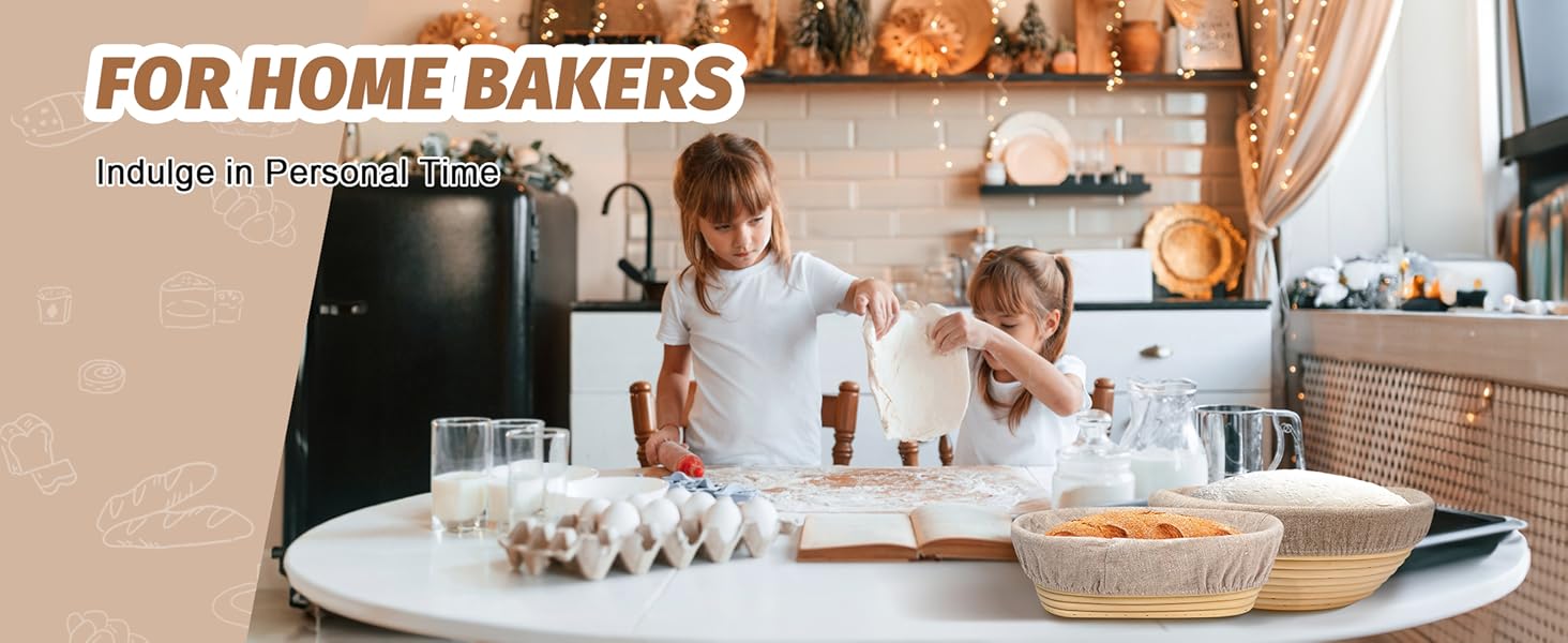 Набір для випічки хліба Brot: 2 корзини (23см круглі, 25см овальні), тейгшкребок, мішалка, тканинний вкладиш & лам, 100% ротанг