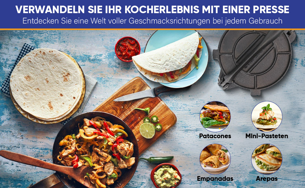 Пресс для тортилій зі сталі StarBlue 10 дюймів (25 см) з 100 шт. паперу для випікання та електронною книгою з рецептами - для приготування чіпаті, тортильї, роті