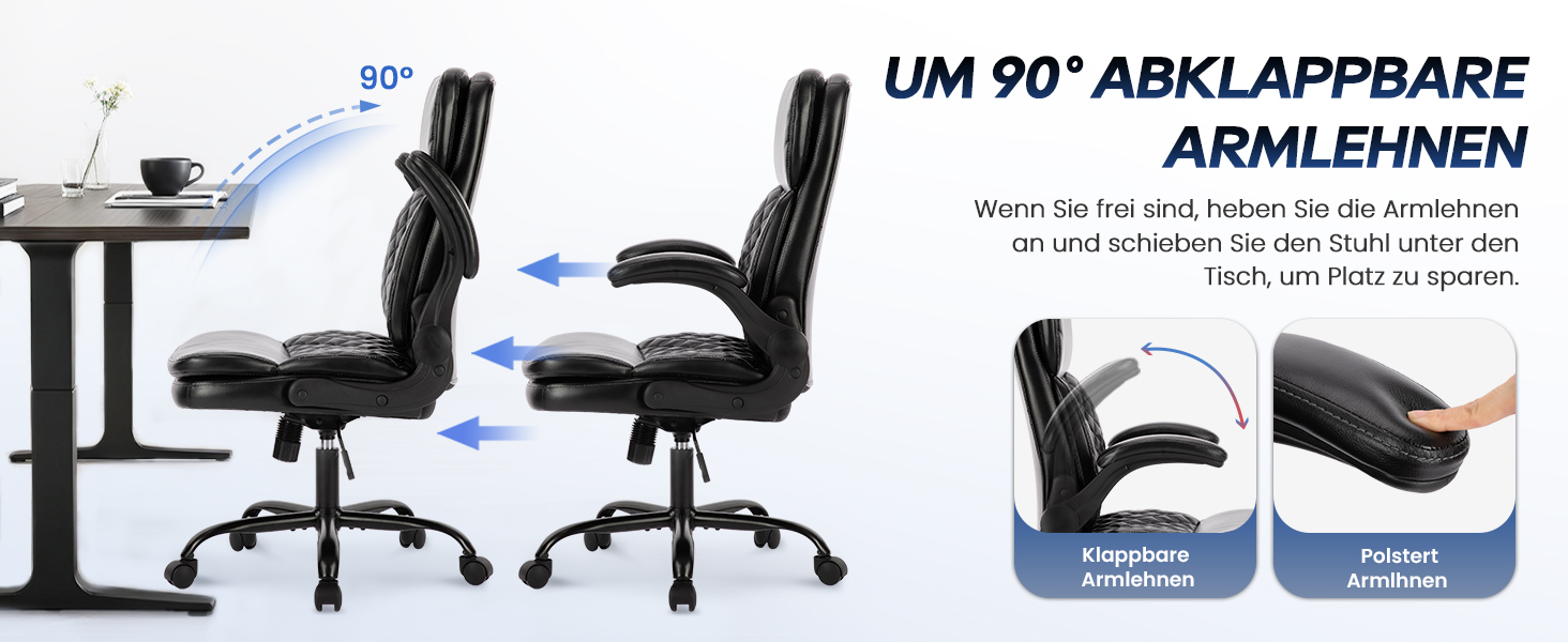 Офісний крісло Colamy: ергономічний, з високою спинкою, регульовані підлокітники, шкіряне покриття, чорний