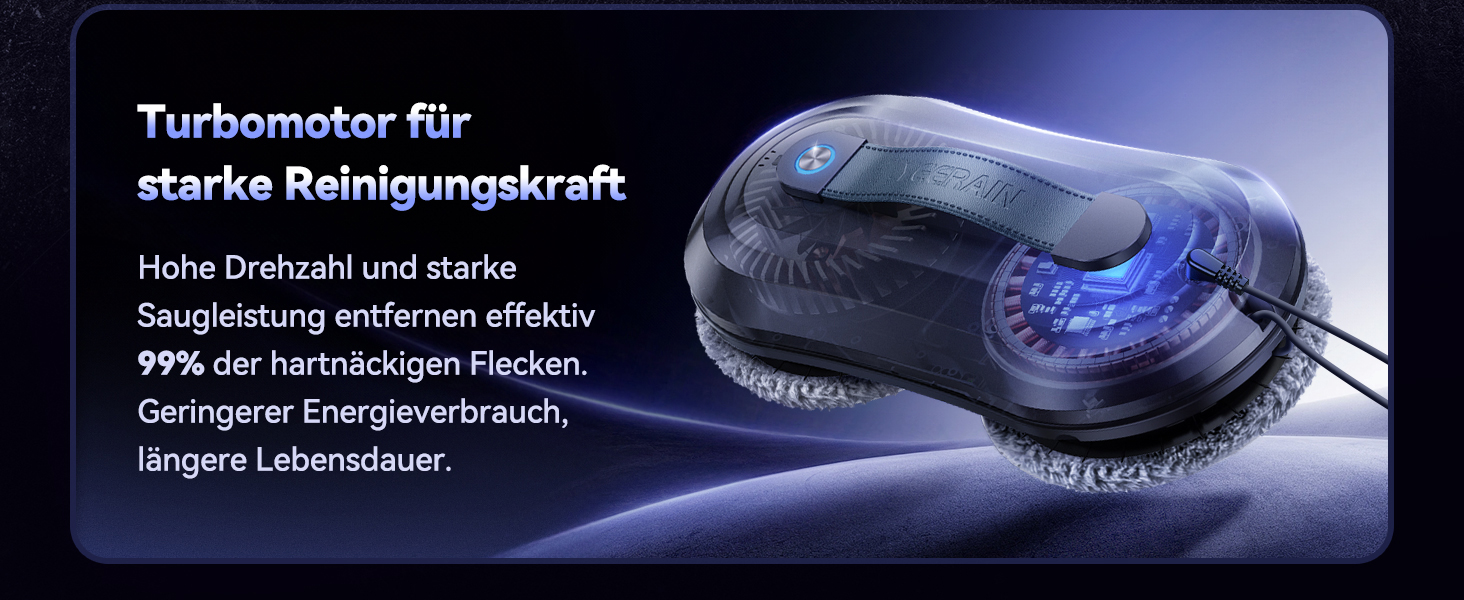 Робот для миття вікон Yeerain з функцією розпилення, потужність всмоктування 7000Pa, тиха робота, 3 режими очищення, інтелектуальна навігація, розпізнавання країв, в комплекті 10 мікрофібрових серветок сірого кольору 'Зоряне небо'