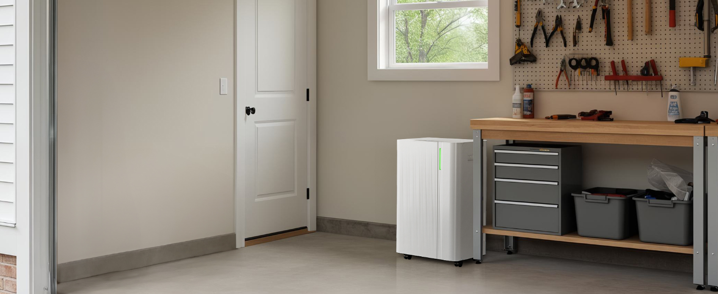 EUHOMY Електричний осушувач повітря 20л/день, для підвалу з відведенням води, тихий, з таймером та авторозморожуванням, для квартири 50м² та 150м³