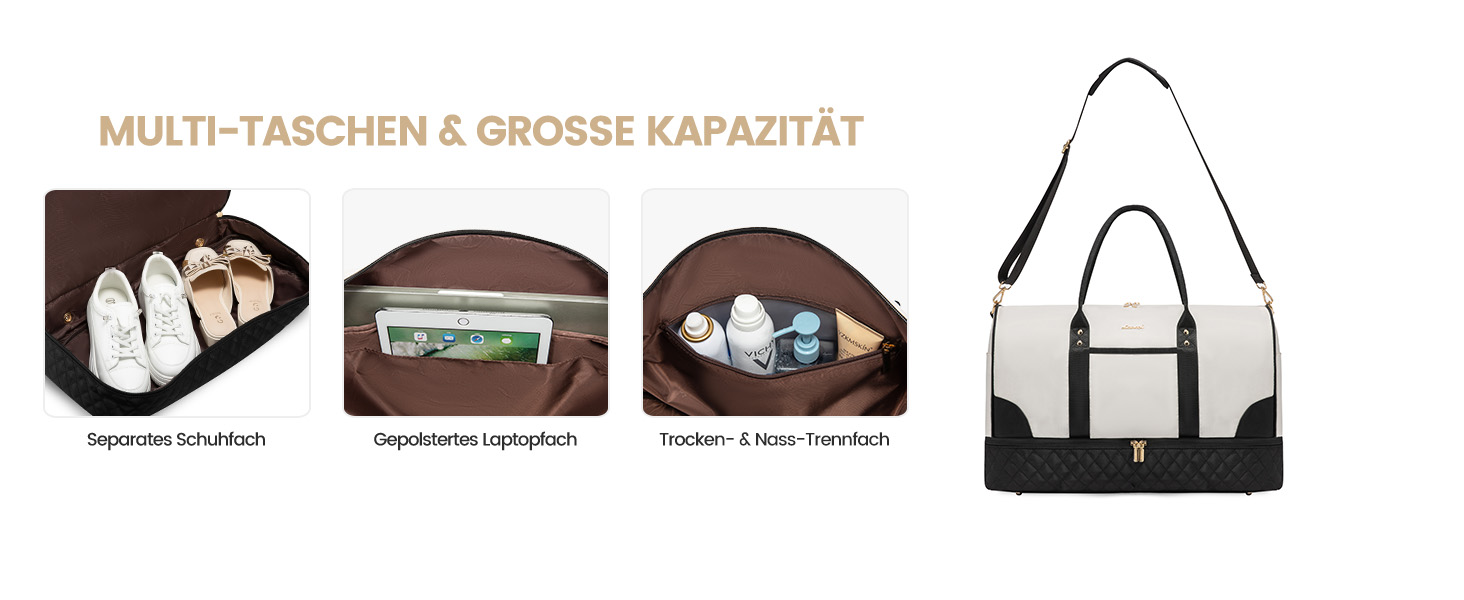 Сумка-мішок LOVEVOOK для жінок: дорожня, спортивна, з відділенням для взуття та мокрих речей, 2 шт. у наборі, 35л, бежевий & хакі