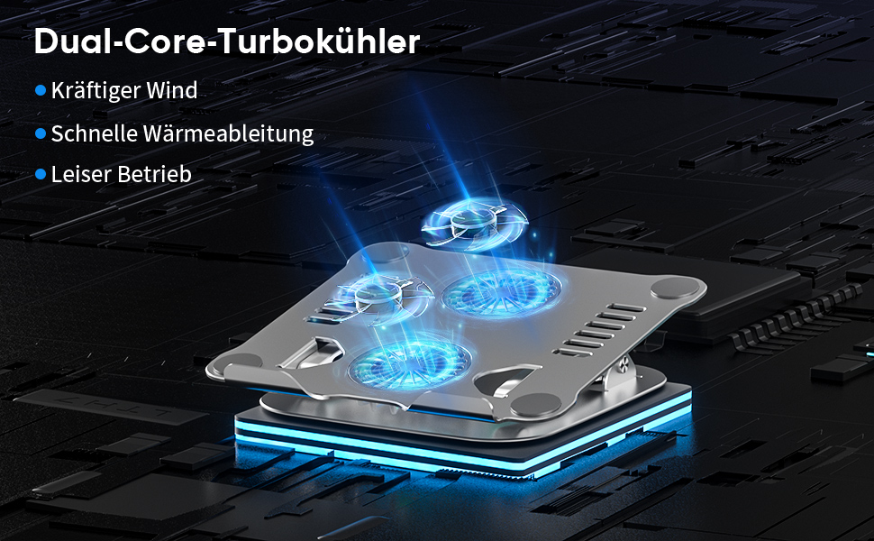 Підставка для ноутбука з RGB вентилятором, регульована висота, алюмінієвий сплав, 10-17'', сіра