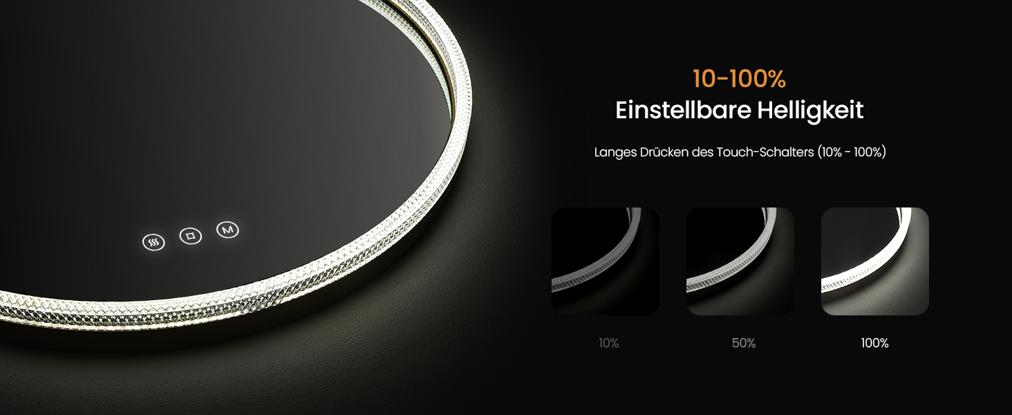 Дзеркало для ванної кімнати EMKE з підсвічуванням, 80 см, 3 кольори світла, регулювання яскравості, антизапар, сенсорне управління, функція пам'яті, енергозбереження, кругле, золотий фрейм (60x60 см)