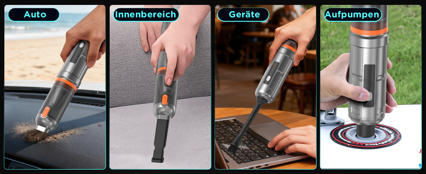 Акумуляторний ручний автомобільний пилосос 16000Па, безщітковий мотор, 4-в-1, швидка зарядка для авто, дому, офісу та тварин