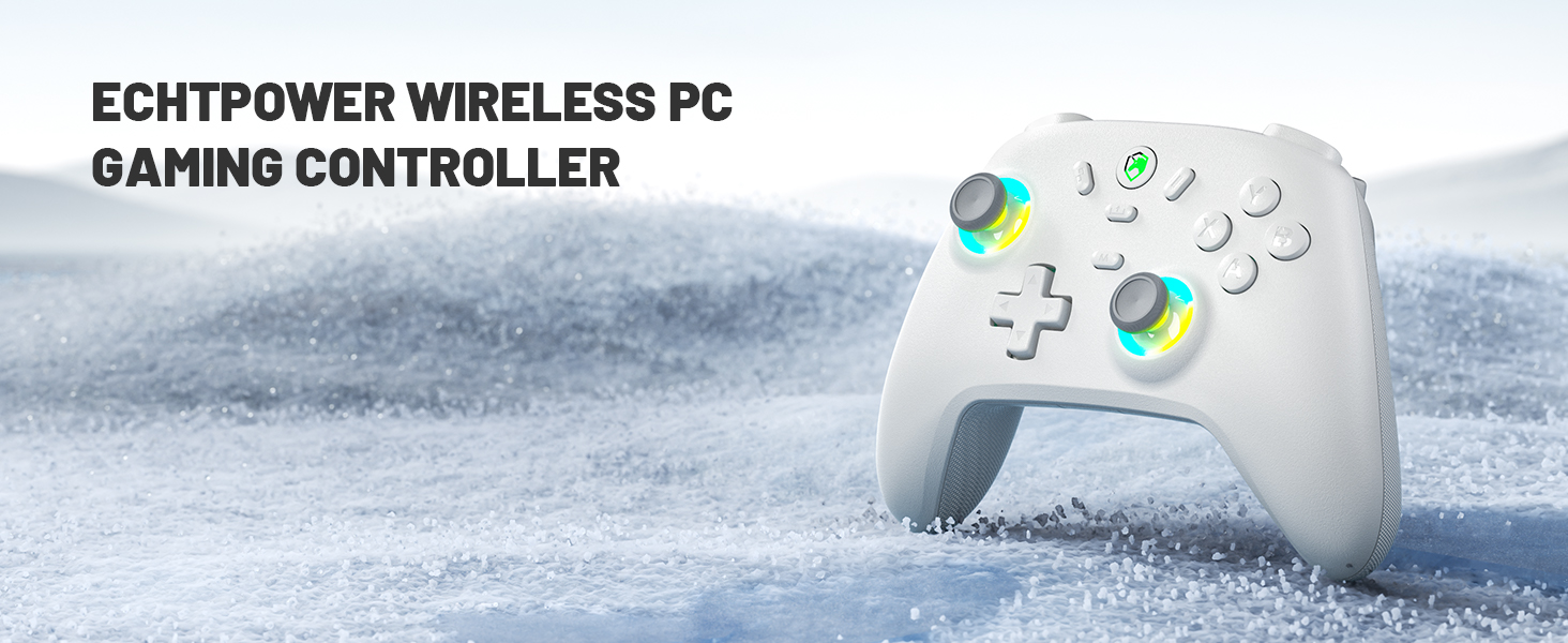 Бездротовий ігровий контролер ECHTPower для PC, Switch, Steam Deck, Android, iOS — RGB підсвічування, Hall-джойстики, вібрація, Turbo, акумулятор 800mAh (Білий)