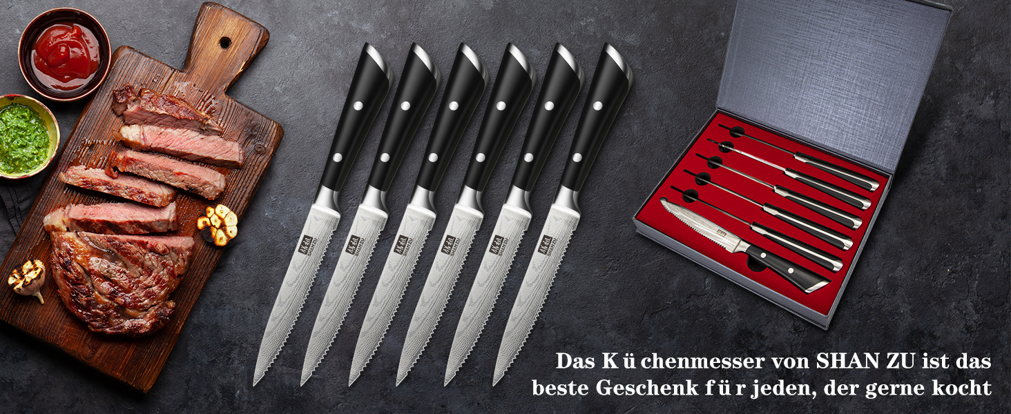 Набір кухонних ножів SHAN ZU з бруском, 14 предметів. Професійний німецький кухонний набір ножів з точильним бруском, чорний.
