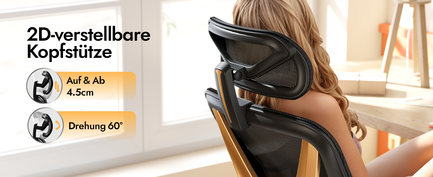 Ергономічне крісло для офісу та дому з 3D поперековою підтримкою та регульованими підлокітниками, біле (чорно-золоте)