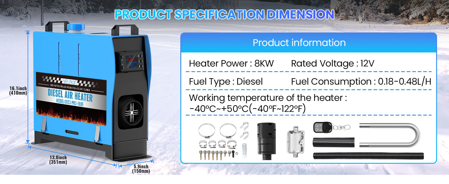8KW дизельний обігрівач, 12V, з пульт дистанційного керування та LCD-екраном, для авто, RV, човнів, вантажівок, 8KW, блакитний