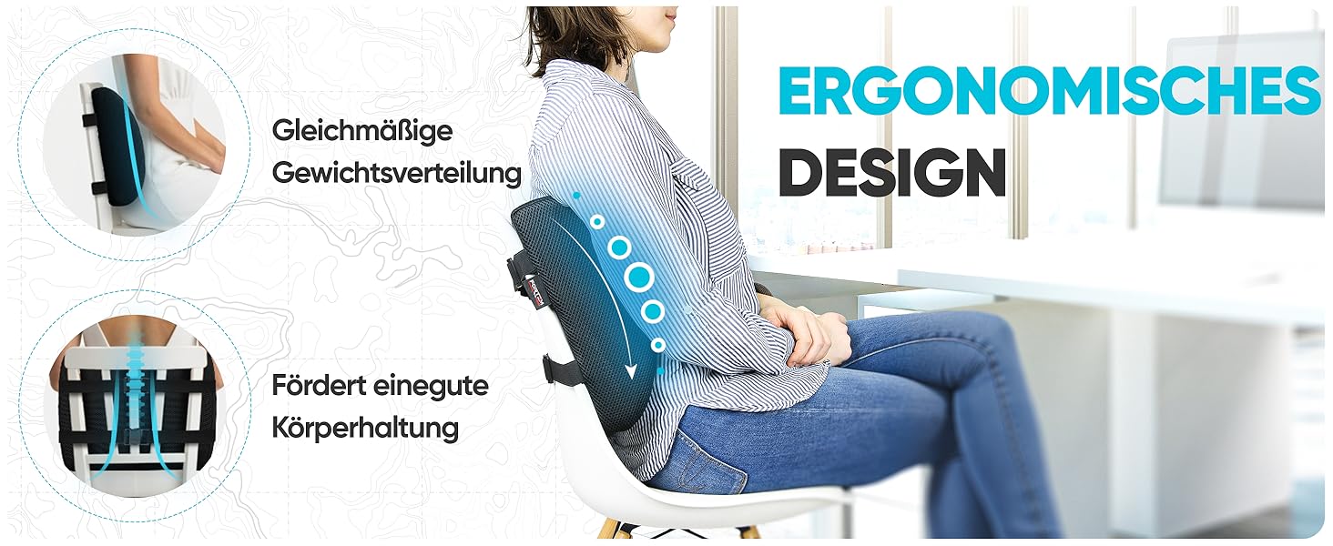 Подушка під поперек FORTEM для авто та офісного крісла, ортопедична підтримка спини з ефектом пам'яті (Memory Foam), дихаюча сітчаста оббивка, чорна