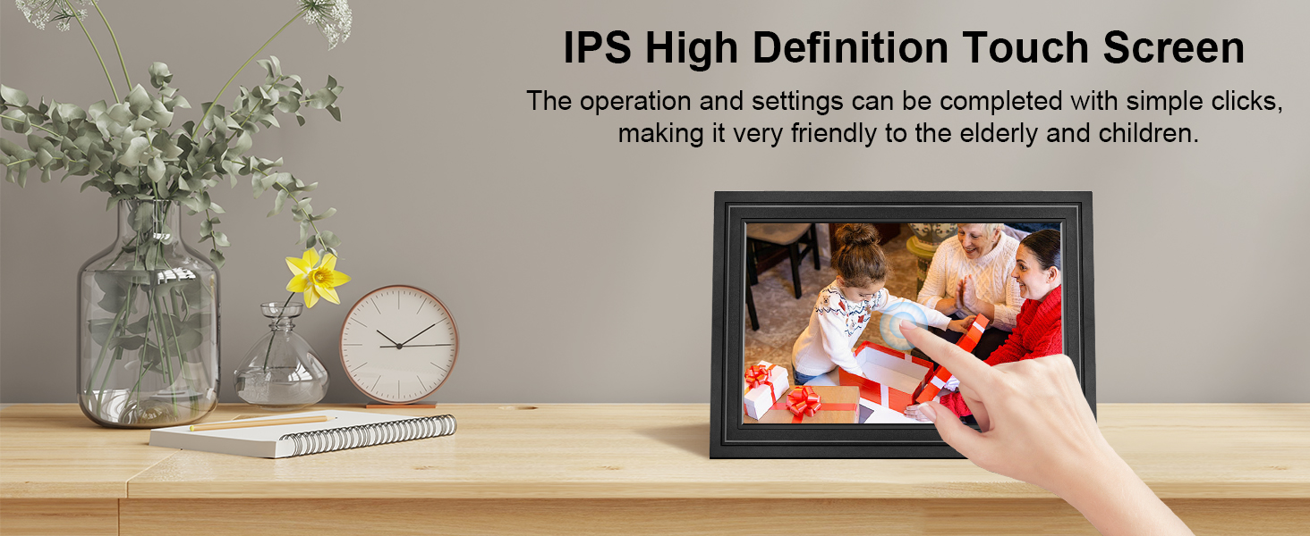 Цифровий фоторамка Lutranstra 10.1 дюйма WiFi, HD IPS сенсорний екран, 32 ГБ, автоматичне обертання, Frameo App (Чорний)