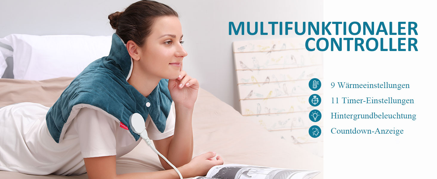 Електричний гріючий накидка Comfytemp для шиї та плечей з 9 рівнями нагріву, таймером до 9 годин, вагою 1 кг, 56x48 см, Navy Blue (темно-синій), пральна