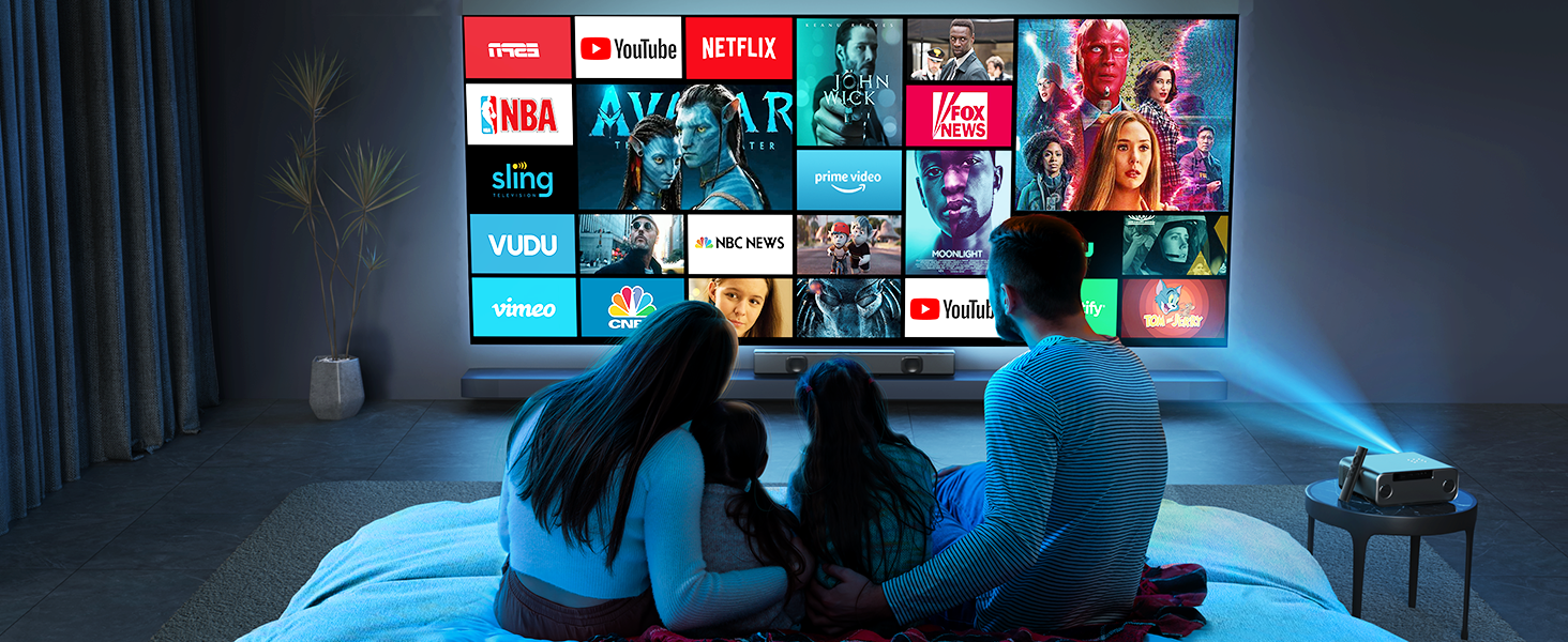 YABER LED проєктор 4K: 1080P Full HD, WiFi6, Bluetooth, автофокус, корекція трапеції. Підтримка PS5, смартфонів, ТВ приставок для домашнього кінотеатру та відпочинку на природі