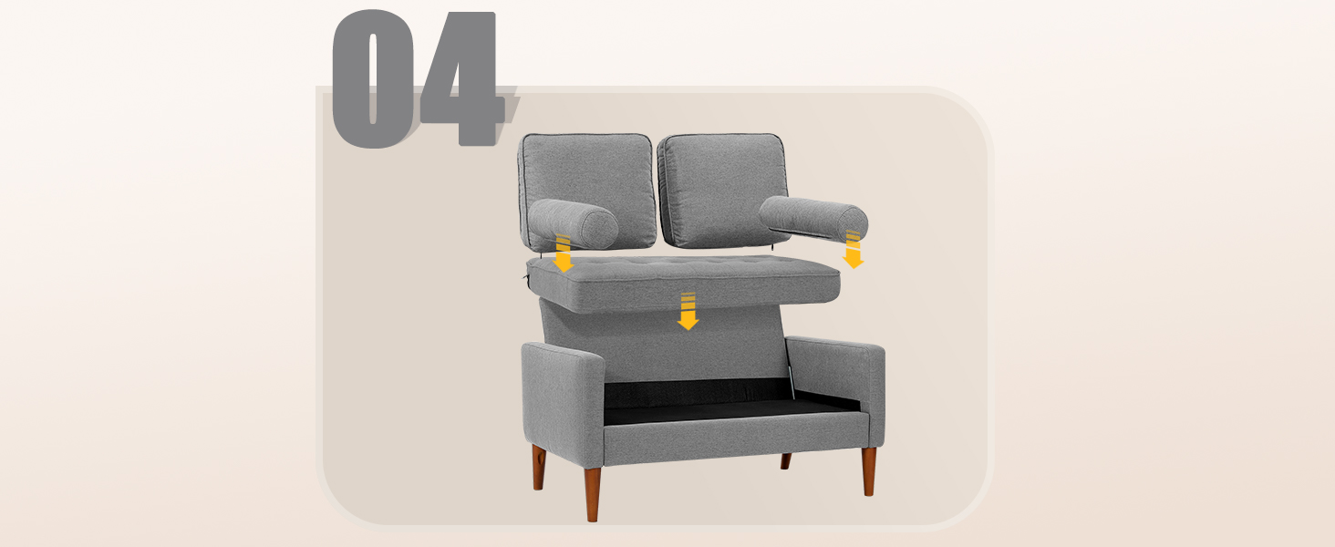 Диван Vesgantti 2-місний, 121 см, сучасний дизайн, 2 подушки, сірий льон для вітальні/квартири/офісу