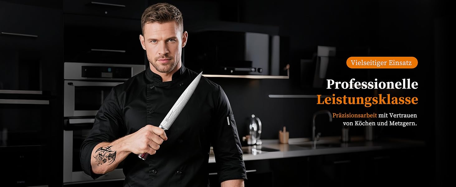 KEEMAKE Набір кухонних ножів Profi: кухонні ножі з нержавіючої сталі з захистом леза, гострі ножі шеф-кухаря та універсальні ножі для м'яса, овочів та риби (ніж для м'яса 20 см)