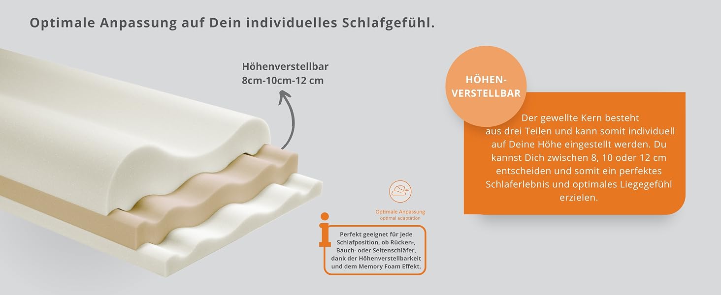 Ортопедична подушка для шиї з ефектом пам'яті Memory Foam, ергономічна подушка для сну проти болю в шиї, регульована по висоті, з чохлом, 33x60 см