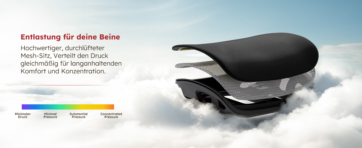 Ергономічне крісло для офісу Voll-Mesh з підголівником, підставкою для ніг, регульованою спинкою, підлокітниками, саморегульованою поперековою підтримкою, PU-колесами, поворот на 360°, 150 кг, темно-сірий