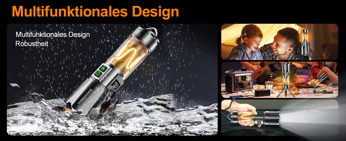 Потужний тактичний ліхтар Relybo LED, 1 000 000 Люмен, акумуляторний, з USB-зарядкою та плавним регулюванням яскравості, для кемпінгу та екстрених ситуацій (Чорний глянець)