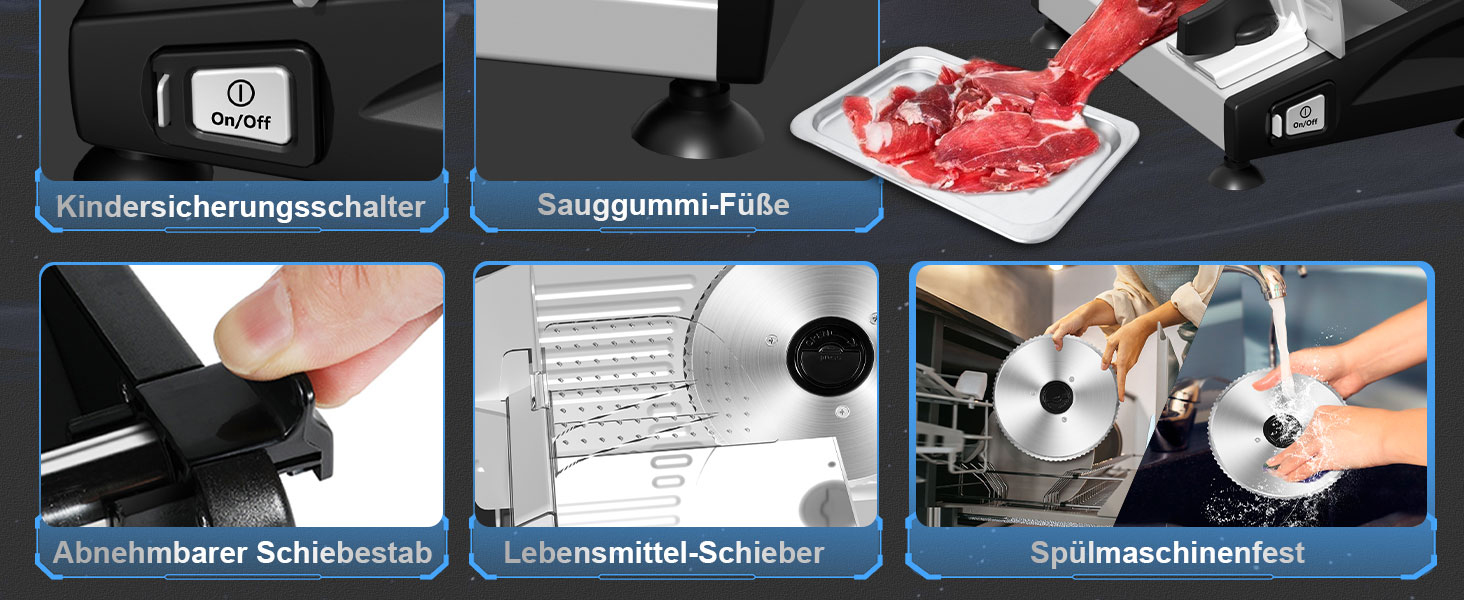 Електричний слайсер YASHE 200W з нержавіючою сталлю, 19 см, регулювання товщини 0-15 мм, для м'яса, сиру, хліба та овочів