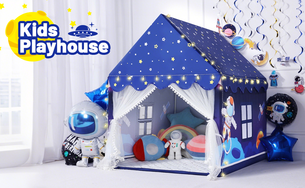 Дитяче намет-будиночок Wilwolfer з килимком для малюків: Принцесин будиночок для дівчаток та хлопчиків - Великий намет для гри в приміщенні та на вулиці - Ідеальна іграшка для дітей (Блакитний з килимком)