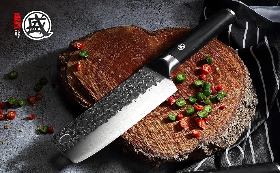 Японський ніж Santoku Mitsumoto Sakari 17 см, ручка з пакавуду, професійний кухонний ніж, чорний Nakiri 17 см