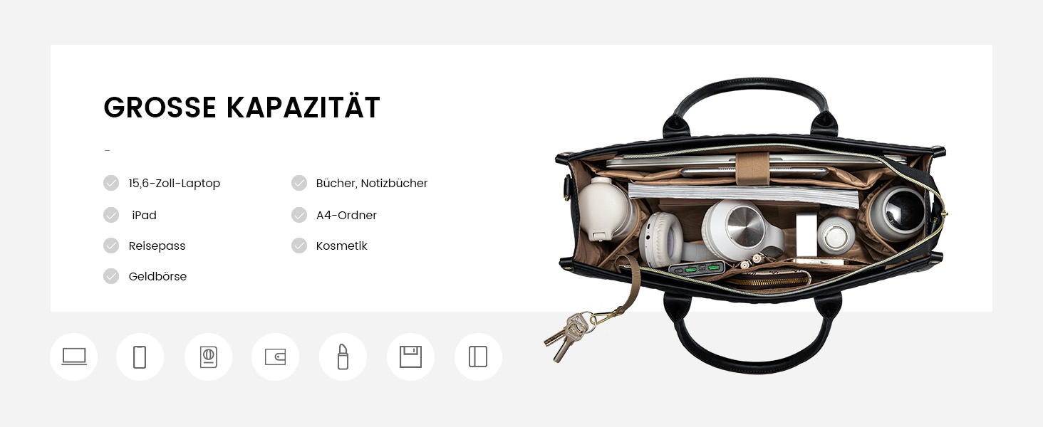 LOVEVOOK Сумка для ноутбука 15.6 дюймів, водонепроникна, для жінок, чорна, велика, ділова, шкіряна, для роботи, навчання, офісу, універсітету