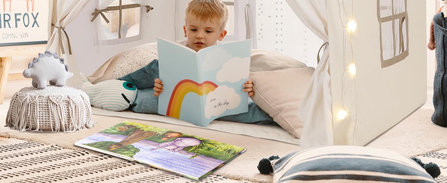 Дитячий намет MAMIZO для гри в приміщенні з килимком, прапорцями та світлом, 136x95x133 см. Ідеальний намет-ігровий будиночок для дітей, підходить для хлопчиків та дівчаток, кремового кольору.