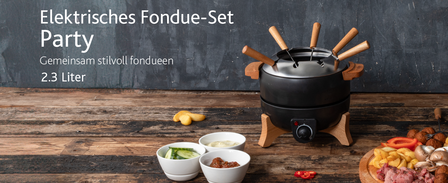 Електричний Фондюсет Boska Party 2.3L: для сиру, шоколаду, гарячого горщика, м'яса. Регулятор температури, 2.3L, нержавіюча сталь та чавун