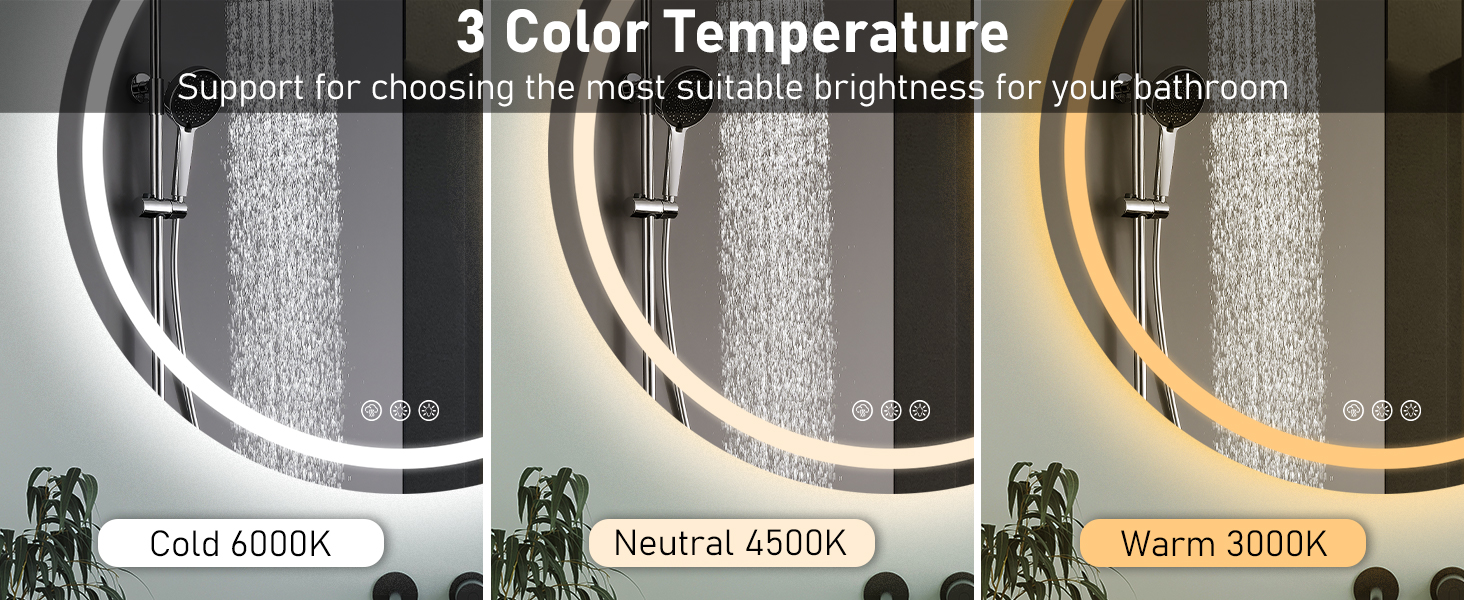 Дзеркало для ванної кімнати з підсвічуванням, 60 см, кругле, з антизапарюючим покриттям, диммер, 3 кольори світла, 60x60 см