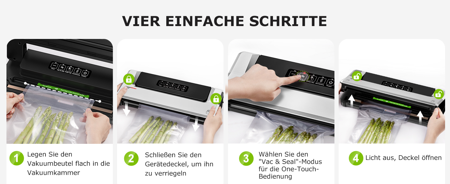 Вакууматор Bonsenkitchen для су-від (Sous Vide) та зберігання продуктів, вакуумний пакувальник з 5 пакетами в комплекті, сріблястий