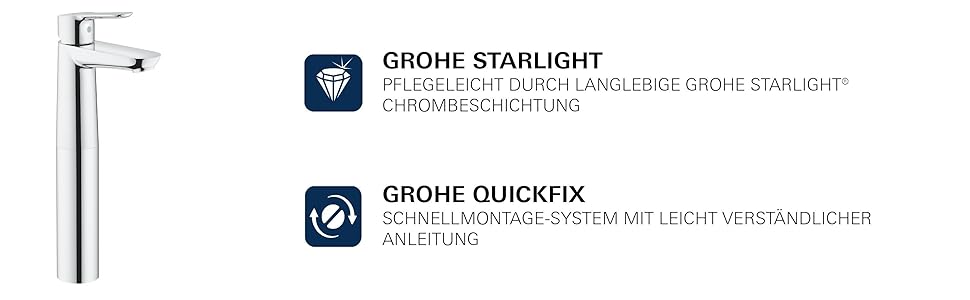 Змішувач для умивальника GROHE StartEdge, економічний, з холодною водою в середній позиції, з поп-ап зливом, 3в1 інструмент, проста установка (23900001), хром, XL