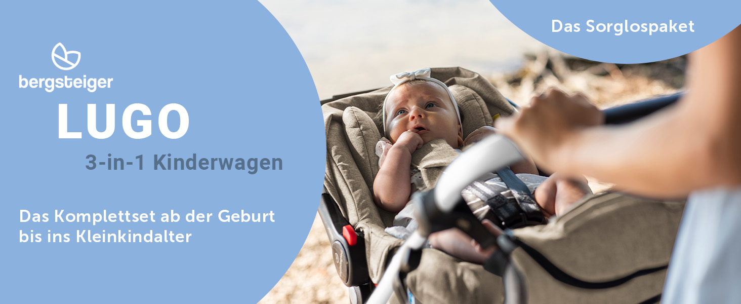 Дитяча коляска Bergsteiger Lugo 3в1 | Комплект з аксесуарами: автокрісло, прогулянковий блок, сонцезахист та вітрозахисний чохол | Isofix база доступна, колір: коричневий | Рама: срібна