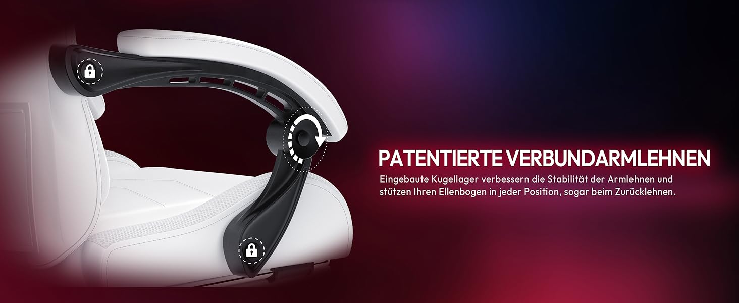 Ігровий крісло Dowinx з RGB підсвічуванням, LED, з підніжкою, для дорослих, ергономічний, з масажем попереку, з PU шкіри, білий