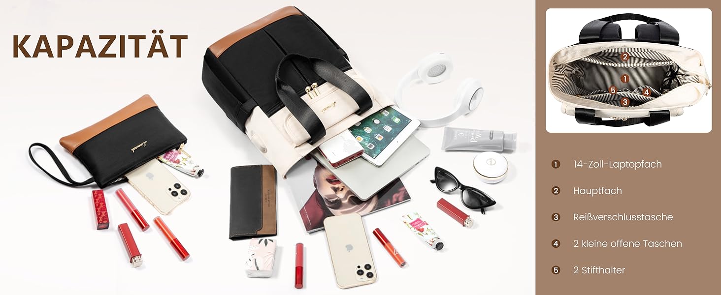 LOVEVOOK Рюкзак для жінок, 13.3 дюйми: компактний міський рюкзак, сумочка, елегантна сумка через плече, водонепроникний, для ноутбука, бежевий, чорний, коричневий